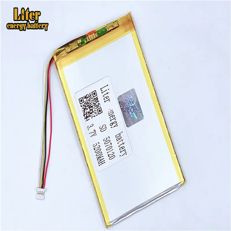 Разъем 1,0-4P 5070120 3,7 V 5200mah планшетный ПК lipo батареи перезаряжаемые литий-ионные полимерные батареи
Разъем 1,0-4P 5070120 3,7 V 5200mah планшетный ПК lipo батареи перезаряжаемые литий-ионные полимерные батареи