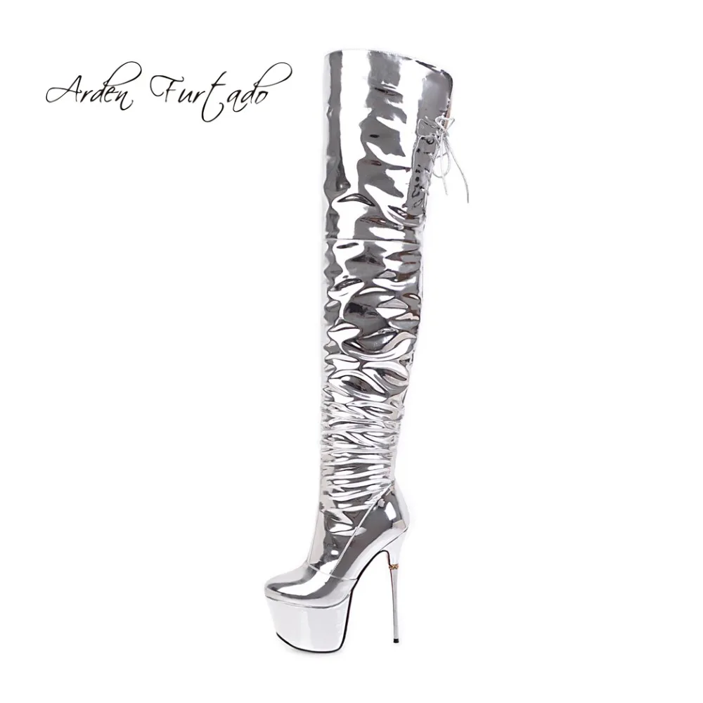 Arden Furtado autumn winter fashion round toe silver high heels 16cm over the knee boots platform zipper lace up shoes for woman
Arden Furtado autumn winter fashion round toe silver high heels 16cm over the knee boots platform zipper lace up shoes for woman