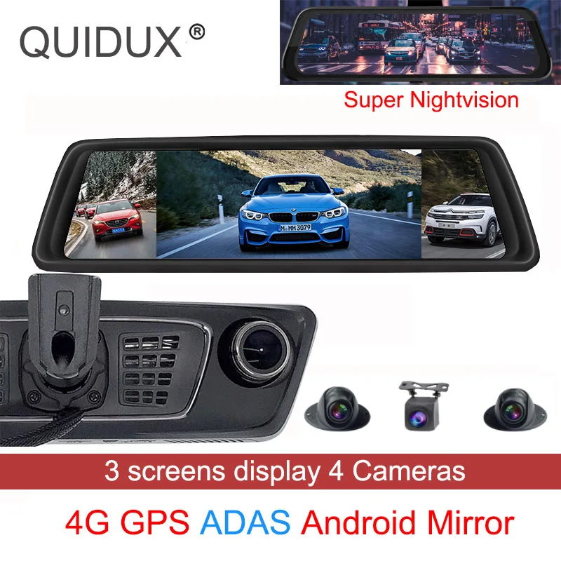 Android 5 1 FHD 4CH камеры Dash Cam 10 "четырехъядерный Смарт Мультимедиа зеркало GPS Navi