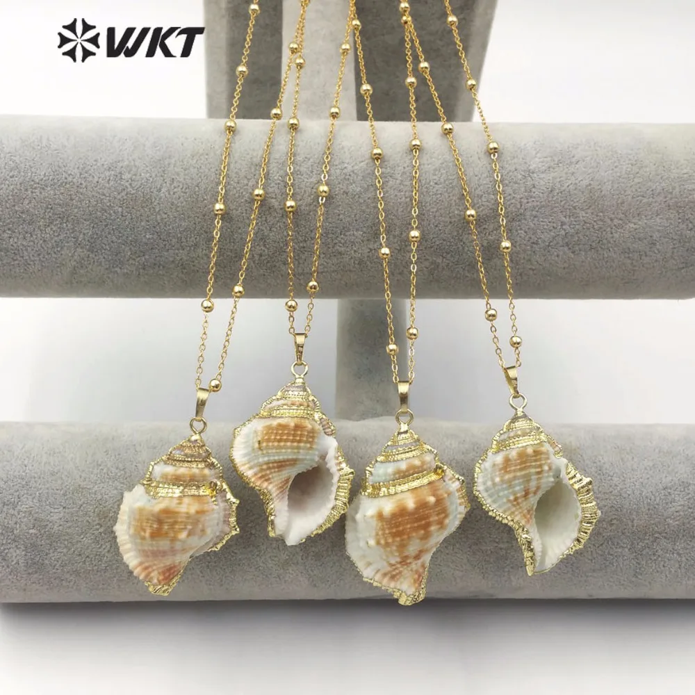 WT-JN072 WKT Popular Ladies Jewelry Natural Trumpet Shell Pendant With Gold Chain Seaside Holiday Sweet Cute Gift Shell Necklace
WT-JN072 WKT Popular Ladies Jewelry Natural Trumpet Shell Pendant With Gold Chain Seaside Holiday Sweet Cute Gift Shell Necklace
