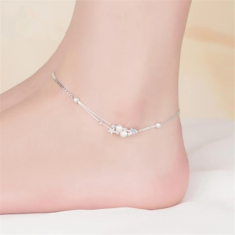KOFSAC Fashion Double Chain 925 Sterling Silver Anklets For Women Cute Star Beads Ankle Bracelets Foot Jewelry Girl Party Gifts
KOFSAC Fashion Double Chain 925 Sterling Silver Anklets For Women Cute Star Beads Ankle Bracelets Foot Jewelry Girl Party Gifts