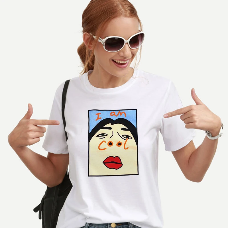 Harajuku I am Cool забавная белая футболка с буквенным принтом Женская Корейская