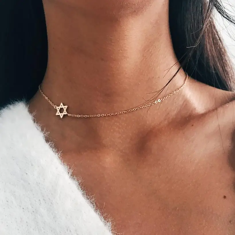 

Sideways Star Of David Necklace For Women Tiny Star Simple Minimalist Charm Coker Necklace Dainty Bat Mitzvah Jewelry Gift