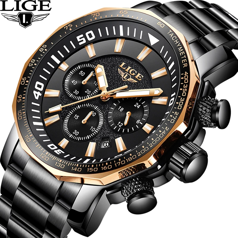 LIGE men's automatic mechanical watch luxury brand business fashion waterproof sports chronograph Clock Relogio Masculino | Наручные