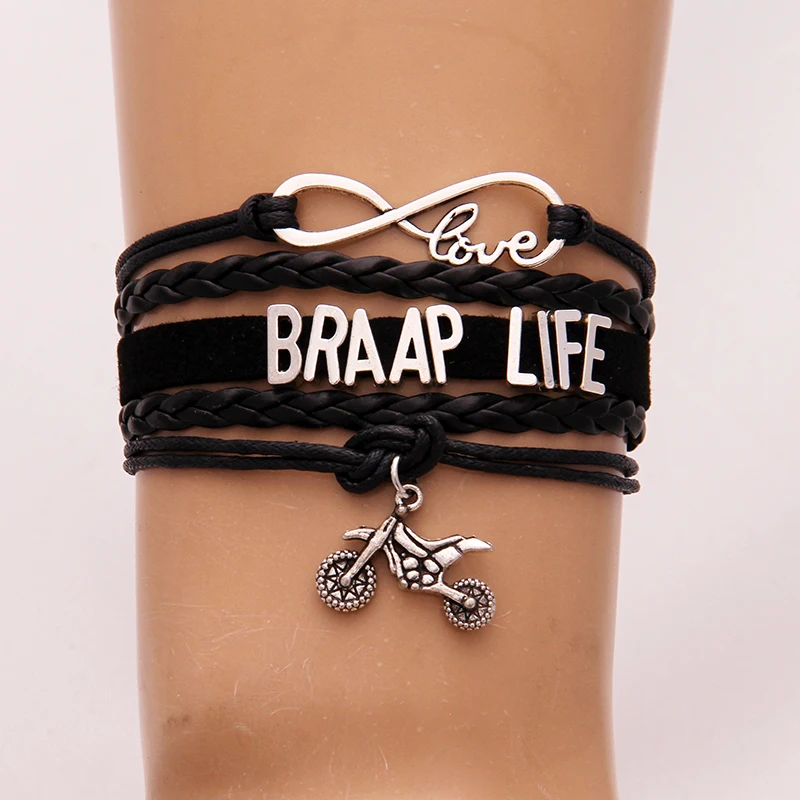 (10 шт./лот) браслет Infinity Love BRAAP LIFE с подвеской в виде мотоцикла черные кожаные