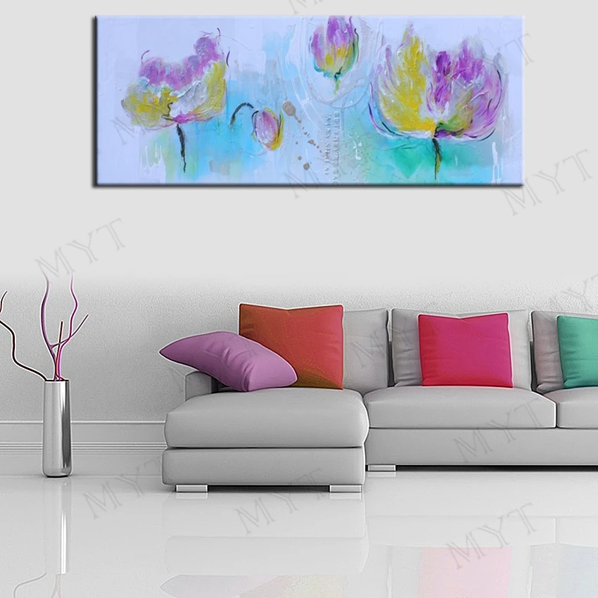 

MYT Large Canvas Art Cheap 100% Hand Painted Abstract Flower Oil Painting Modern Living Room Wall Decor Picture No Framed