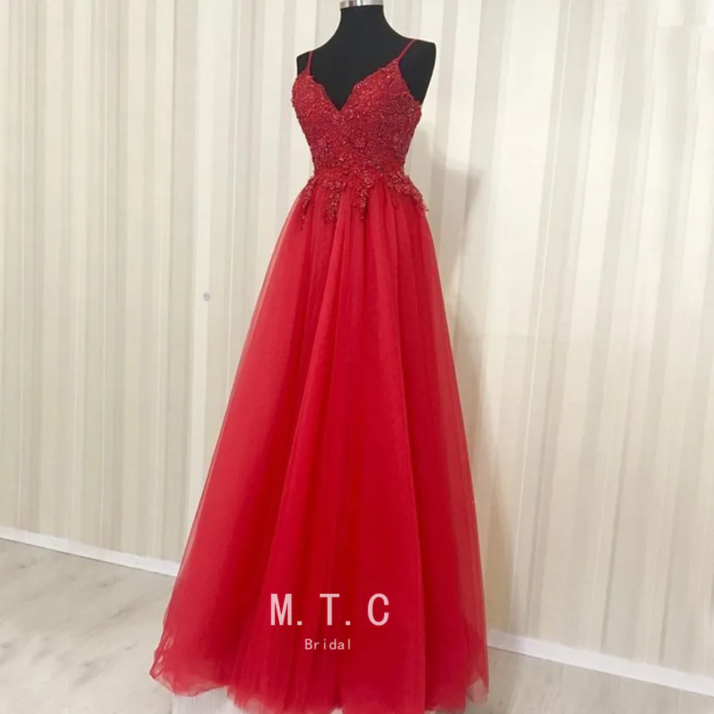 Hot Selling Red Long Dress Evening V Neck Spaghetti Strap A Line Beaded Appliques Tulle Prom Gowns 2019 High Quality
Hot Selling Red Long Dress Evening V Neck Spaghetti Strap A Line Beaded Appliques Tulle Prom Gowns 2019 High Quality