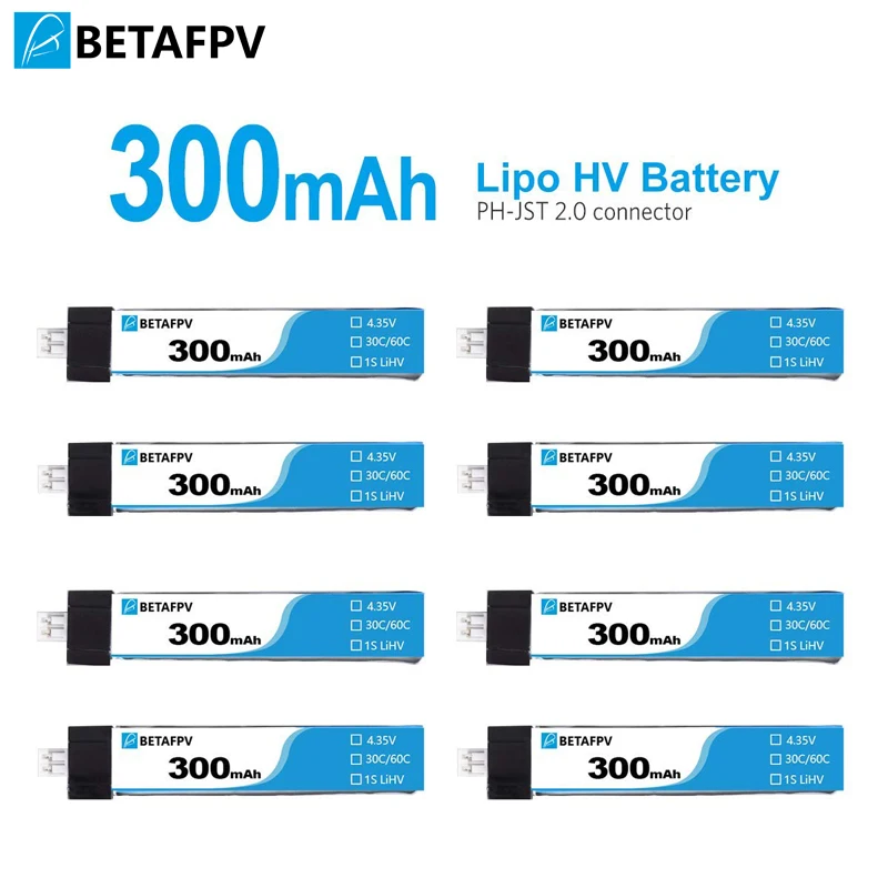 BETAFPV 300mAh HV 1S Lipo Battery 30C 4.35V with JST-PH 2.0 Powerwhoop Connector for Tiny Whoop Blade Inductrix
BETAFPV 300mAh HV 1S Lipo Battery 30C 4.35V with JST-PH 2.0 Powerwhoop Connector for Tiny Whoop Blade Inductrix