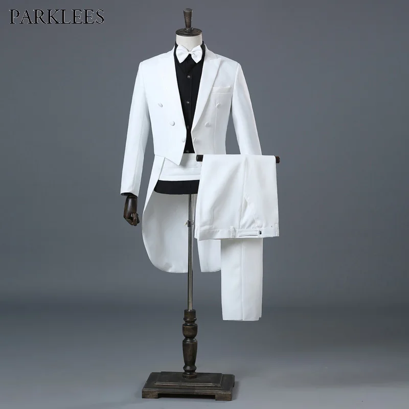 White Wedding Groom Tuxedo Swallowtail Coat Men Slim Fit 4 Piece Suit (Jacket+Pants+Blet+Tie) Party Stage Singer Prom Costumes
White Wedding Groom Tuxedo Swallowtail Coat Men Slim Fit 4 Piece Suit (Jacket+Pants+Blet+Tie) Party Stage Singer Prom Costumes