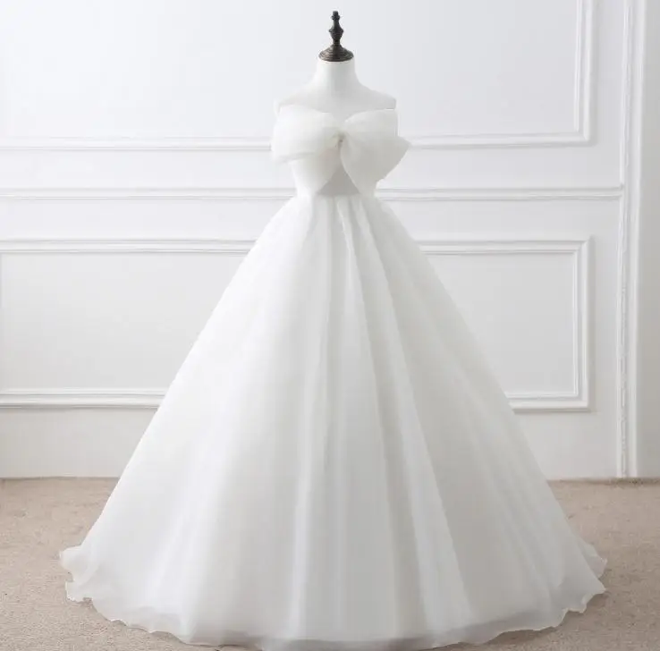 SVKSBEVS 2017 New A Line Bow Strapless Wedding Dresses Sleeveless Off The Shoulder Luxury Satin Bridal Gowns | Свадьбы и торжества