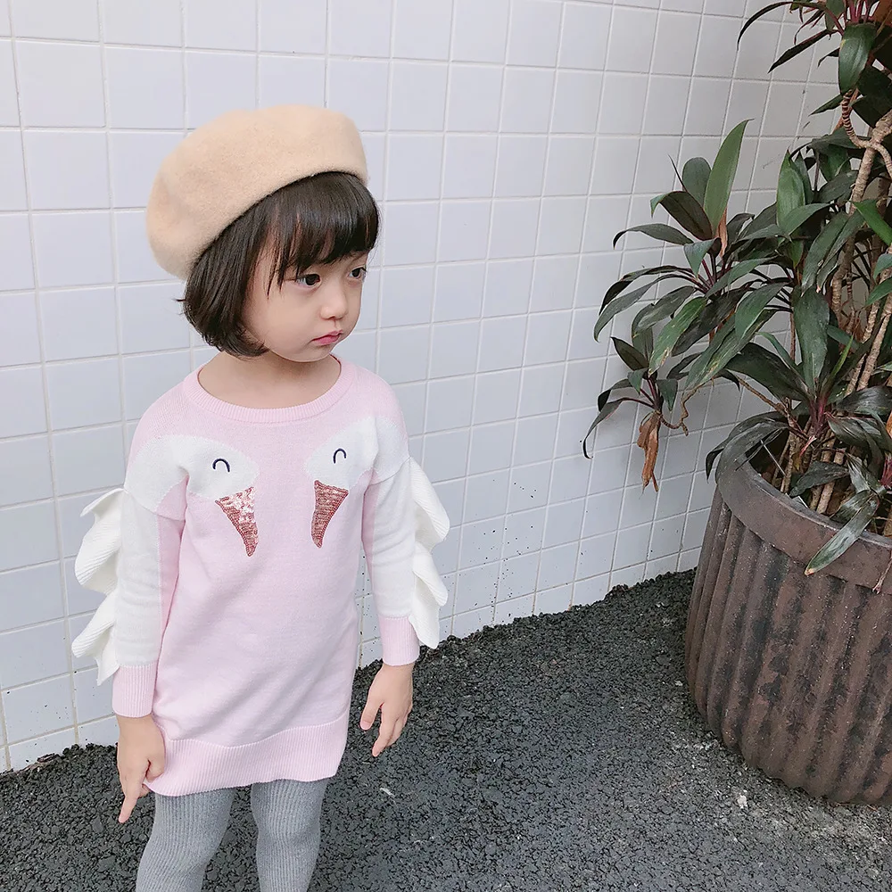 new 2019 children dress autumn girl clothes baby knitted sweater swan sleeve girls for 2~6age pullover | Мать и ребенок