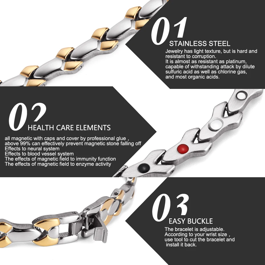 WelMag 2019 Health Magnetic Bracelets FIR Bio Energy Bangles for Woman High Quality Stainless Steel Germanium Jewelry | Украшения и