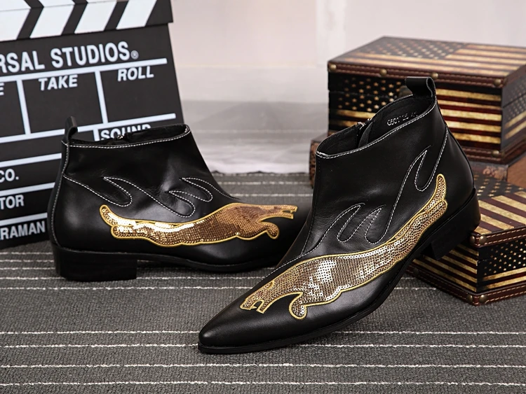Glitter Sliver Gold Mens Ankle Boots Shoes 2018 Autumn Winter Male Wedding Party Dress Shoes Genuine Leather Motorcycle Boots
Glitter Sliver Gold Mens Ankle Boots Shoes 2018 Autumn Winter Male Wedding Party Dress Shoes Genuine Leather Motorcycle Boots