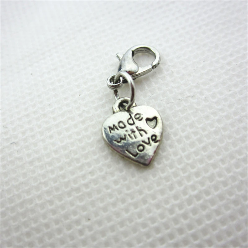 100 шт. серебряные подвески в виде сердца|made with love|floating charmsclasp charms |
