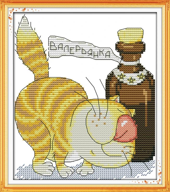 

The cat and wine cross stitch kit cartoon drink 14ct 11ct count print canvas stitches embroidery DIY handmade needlework plus