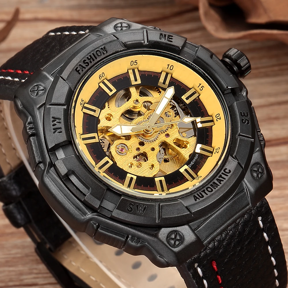 SHENHUA Top Brand Automatic Skeleton Mechanical Watch Men Leather Vintage Luxury Bronze Sport Watch Waterproof Relogio Masculino
SHENHUA Top Brand Automatic Skeleton Mechanical Watch Men Leather Vintage Luxury Bronze Sport Watch Waterproof Relogio Masculino