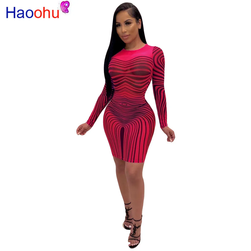 HAOOHU Curve Striped Print Mesh See Through Long Sleeve Mini Dress 2019 Women Bodycon Transparent Sexy Club Dress
HAOOHU Curve Striped Print Mesh See Through Long Sleeve Mini Dress 2019 Women Bodycon Transparent Sexy Club Dress