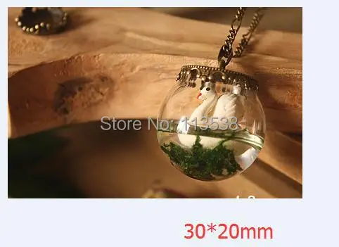 

NEW 30sets/lot 30*20mm clear glass globe with base findings set empty glass bubble DIY vial pendant Charm wide opening Bottle