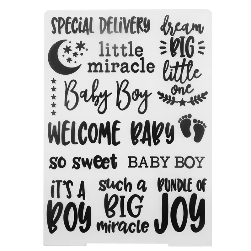Welcome Baby Boy Words Plastic Template Crafts Embossing Folders for DIY Scrapbooking and Album Paper Card Making Decor Supplies
Welcome Baby Boy Words Plastic Template Crafts Embossing Folders for DIY Scrapbooking and Album Paper Card Making Decor Supplies