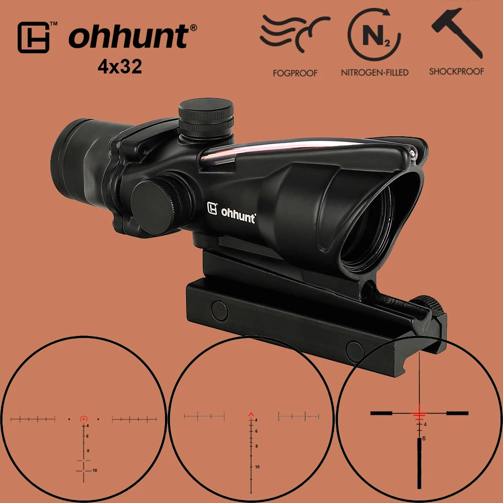 Ohhunt Охота 4X32 настоящий волоконный оптический прицел BDC шеврон Подкова