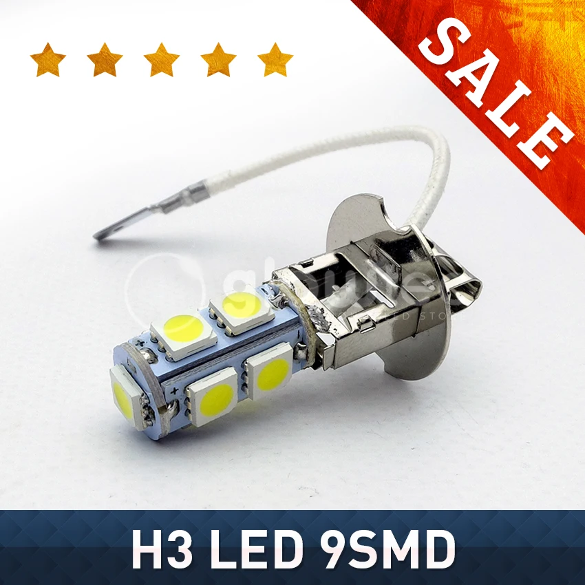 

1pc H3 9SMD 5050 White 9 SMD bulb headlight ultra brightness LED DC12V Auto Car Fog Light Lamp LED Bulbs 6500K GLOWTEC