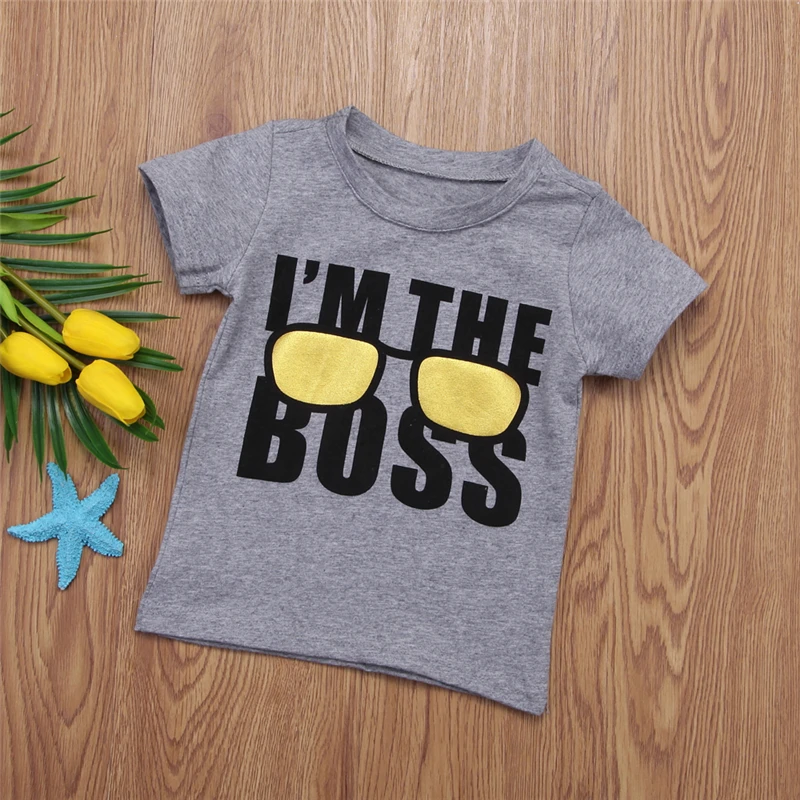 Fashion Toddler Baby Boy Cotton Short Sleeve T-shirt Casual Clothes I am the Boss Letter Print Tshirt High Quality
Fashion Toddler Baby Boy Cotton Short Sleeve T-shirt Casual Clothes I am the Boss Letter Print Tshirt High Quality