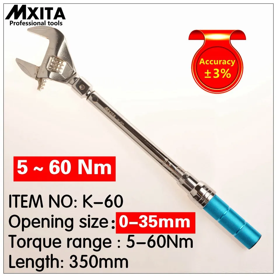 

MXITA OPEN wrench Adjustable Torque Wrench Interchangeable Hand Spanner Insert Ended head Torque Wrench 9X12 5-60Nm