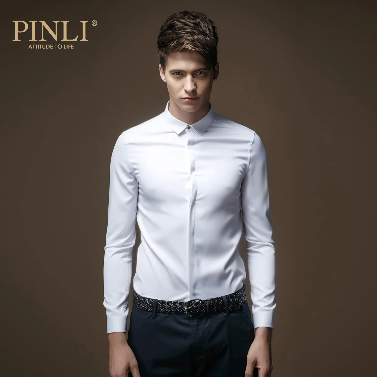 Рубашка мужская с микро воротником и длинным рукавом весенняя 2019|shirt men slim|sleeve shirt