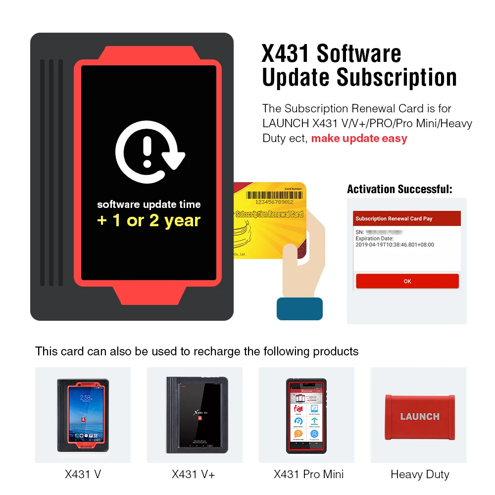 LAUNCH X431 Subscription Renewal Pin Card Software Update Fit For X431Series Gasoline Diesel X431 V/V+/PRO/Pro Mini/Diagun IV
LAUNCH X431 Subscription Renewal Pin Card Software Update Fit For X431Series Gasoline Diesel X431 V/V+/PRO/Pro Mini/Diagun IV