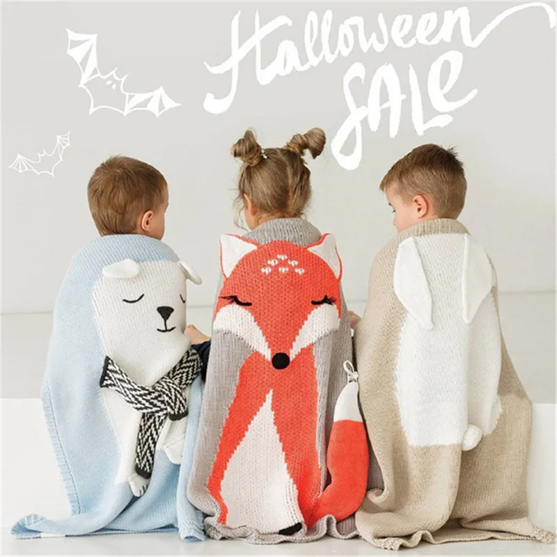 

Baby Blankets Fox Knitting Newborn Blanket Kids Room Bed Spread Bath Towels Bedding Cover Appease Sofa Baby Photo Props Nordic