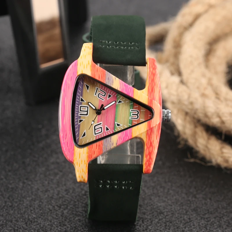 Unique Triangle Hollow Wood Quartz Watch Creative Leather Watch Women Colorful Wristwatch Ladies Elegant Casual Gifts
Unique Triangle Hollow Wood Quartz Watch Creative Leather Watch Women Colorful Wristwatch Ladies Elegant Casual Gifts