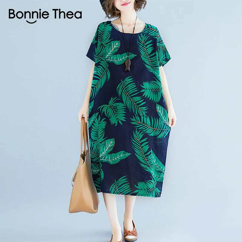 Bonniethea 2018 для женщин Большие размеры Повседневное свободные хлопковое платье