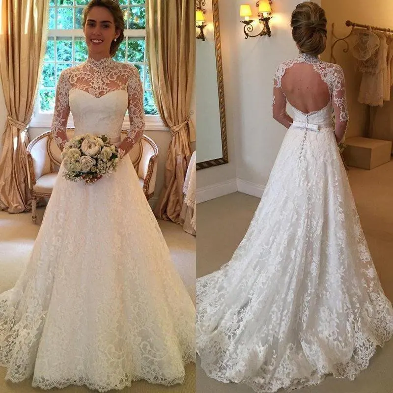 2021 New Sheer High Neck Lace Wedding Dresses Long Sleeves Princess Formal Bridal Gowns with Keyhole Back
2021 New Sheer High Neck Lace Wedding Dresses Long Sleeves Princess Formal Bridal Gowns with Keyhole Back
