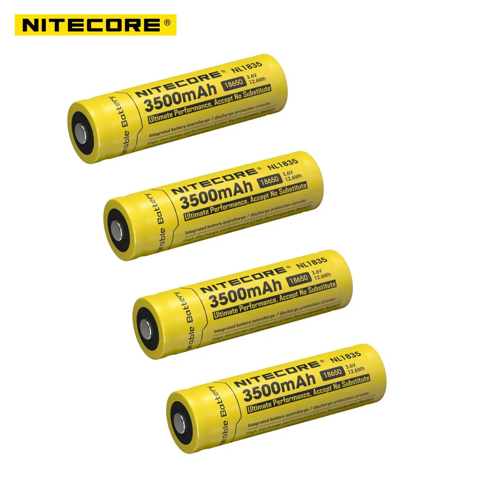 

4pcs Nitecore NL1835 18650 3500mAh(new version of NL1834)3.6V 12.6Wh Rechargeable Li-on Battery high quality with protection