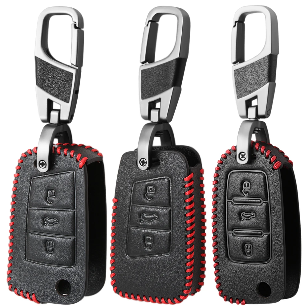 Кожаный чехол для ключа VW Golf Polo Tiguan Passat Atlas Skoda Superb Kodiaq Octavia SEAT Ateca Leon 2019