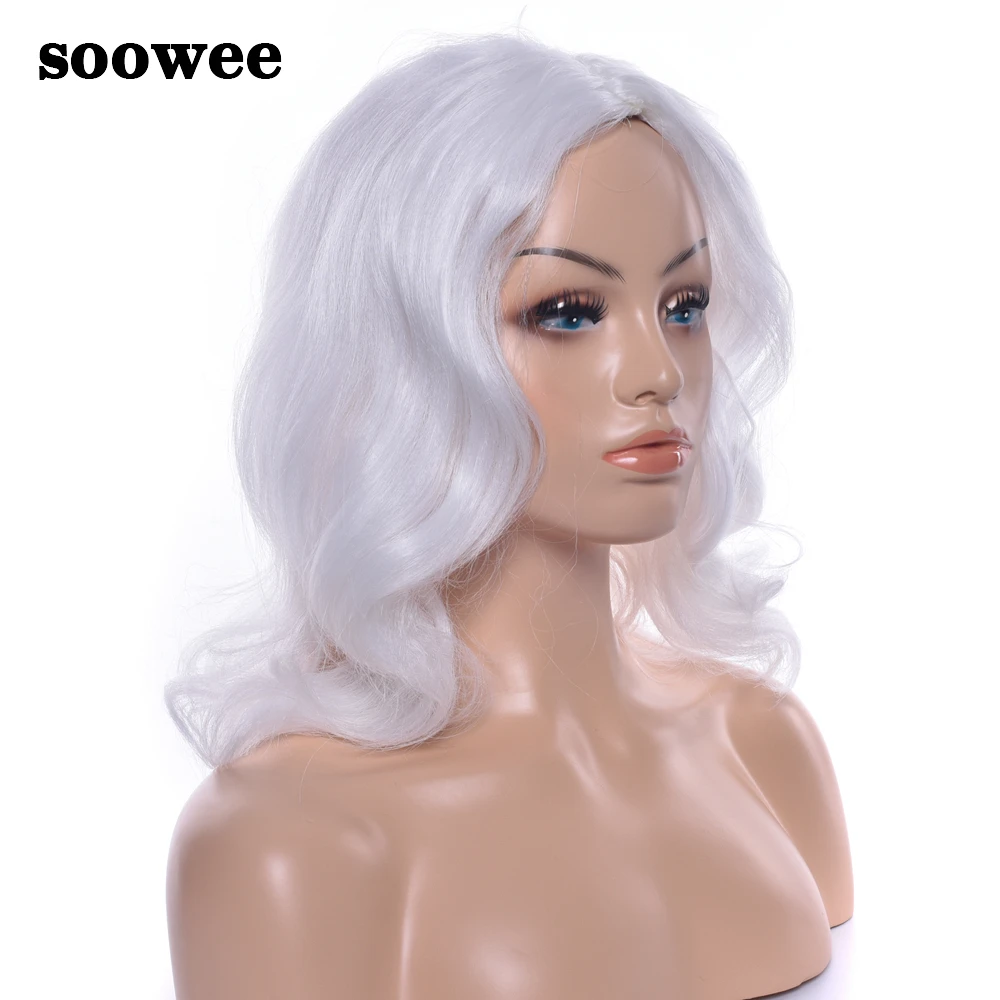 Soowee Короткие вьющиеся вытянутые волосы белый парик Косплэй парики женские
