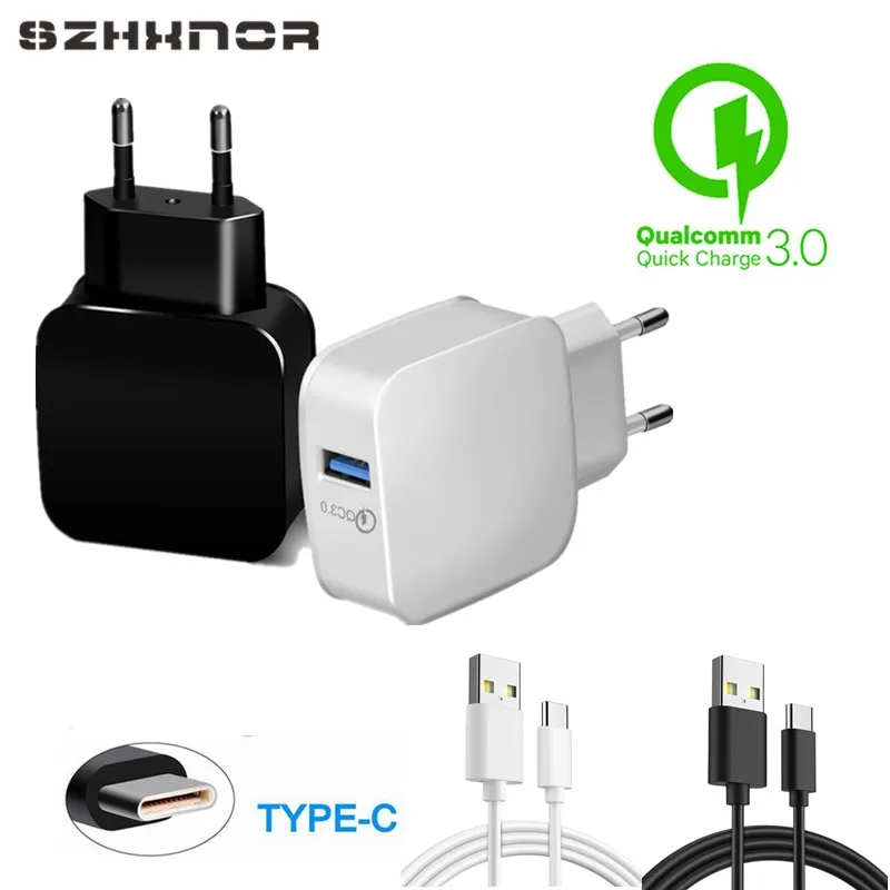 QC3.0 быстро Зарядное устройство адаптер + Тип C данных USB для huawei p smart Honor 10 9 8 V10 V9 V8
