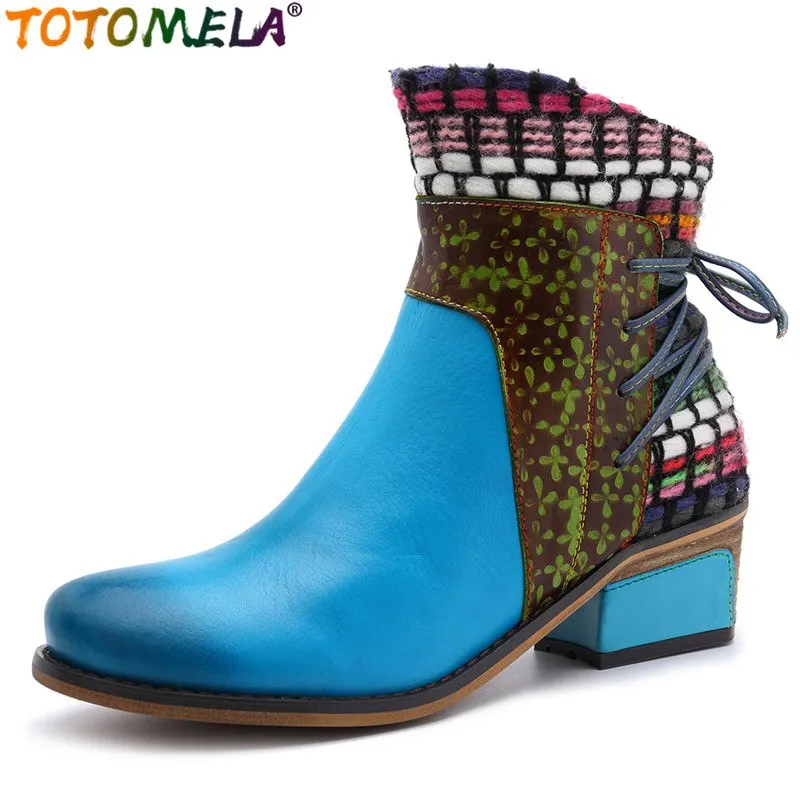 TOTOMELA Ankle Boots For Women Handmade Genuine Leather Boots Women Splicing ethnic Western Zipper Blue Bohemia Ladies Shoes
TOTOMELA Ankle Boots For Women Handmade Genuine Leather Boots Women Splicing ethnic Western Zipper Blue Bohemia Ladies Shoes