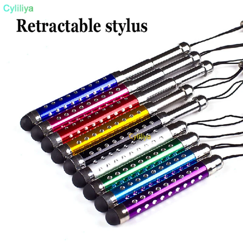 50pcs/lot Wholesale - Diamond Crystal Design Capacitive Stylus Retractable touch pen for Mobile phone with dust plug |