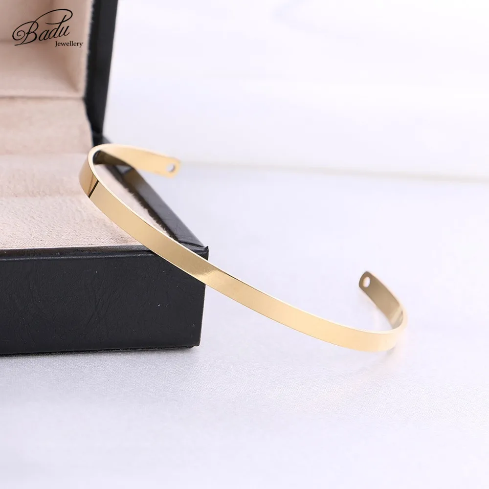 Badu Simple Gold Silver Color Stainless Steel Open Bangles Bracelet Women Men Cuff Bracelet for Lettering DIY Jewelry Wholesale
Badu Simple Gold Silver Color Stainless Steel Open Bangles Bracelet Women Men Cuff Bracelet for Lettering DIY Jewelry Wholesale