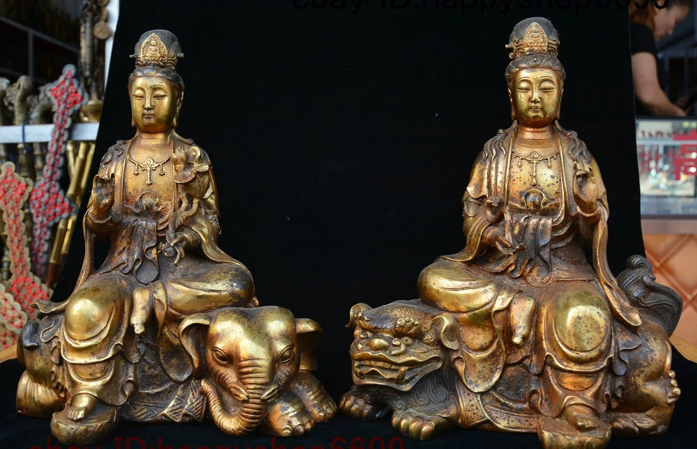 Chinese Buddhism Bronze Wenshu Manjusri Elephant Samantabhadra Lion Statue Pairs
Chinese Buddhism Bronze Wenshu Manjusri Elephant Samantabhadra Lion Statue Pairs