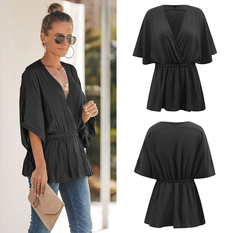 2019 Spring Women Loose Shirts Half Batwing Sleeve V-Neck Ladies Tops Solid Pleated Shirt Office Lady Streetwear Fashion Europe
2019 Spring Women Loose Shirts Half Batwing Sleeve V-Neck Ladies Tops Solid Pleated Shirt Office Lady Streetwear Fashion Europe