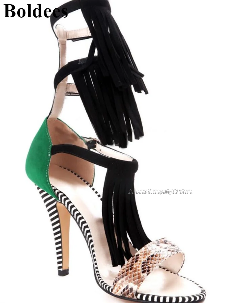 Fashion Mix Color Fringe Designer Thin High Heel Sandals Women Stripe Buckle Straps Summer Open Toe Dress Shoes
Fashion Mix Color Fringe Designer Thin High Heel Sandals Women Stripe Buckle Straps Summer Open Toe Dress Shoes