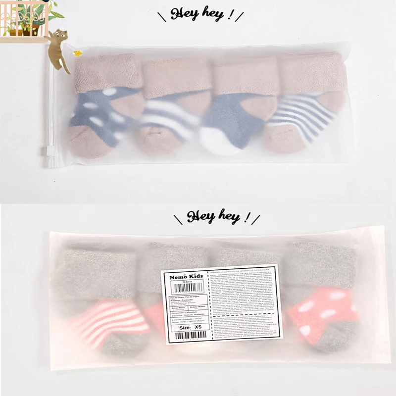 4 Pairs Winter Spring Autumn Warm Thickened Cotton Socks Polka Dots Striped Newborn Baby Boys and Girls Infant Sock for 0-3 Age |