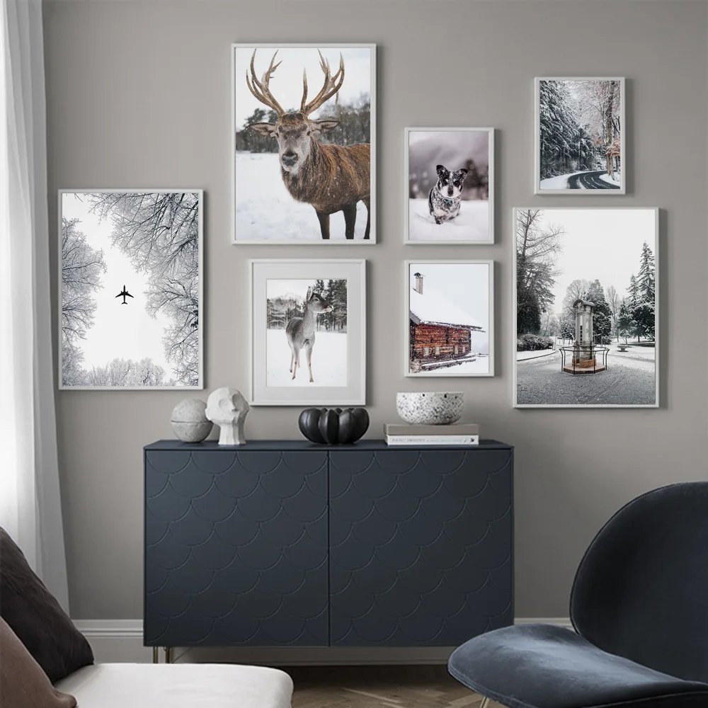 Winter Snow Moose Tree Aircraft Log Cabin Nordic Postres and Prints Wall Art Canvas Painting Wall Pictures for Living Room Decor
Winter Snow Moose Tree Aircraft Log Cabin Nordic Postres and Prints Wall Art Canvas Painting Wall Pictures for Living Room Decor