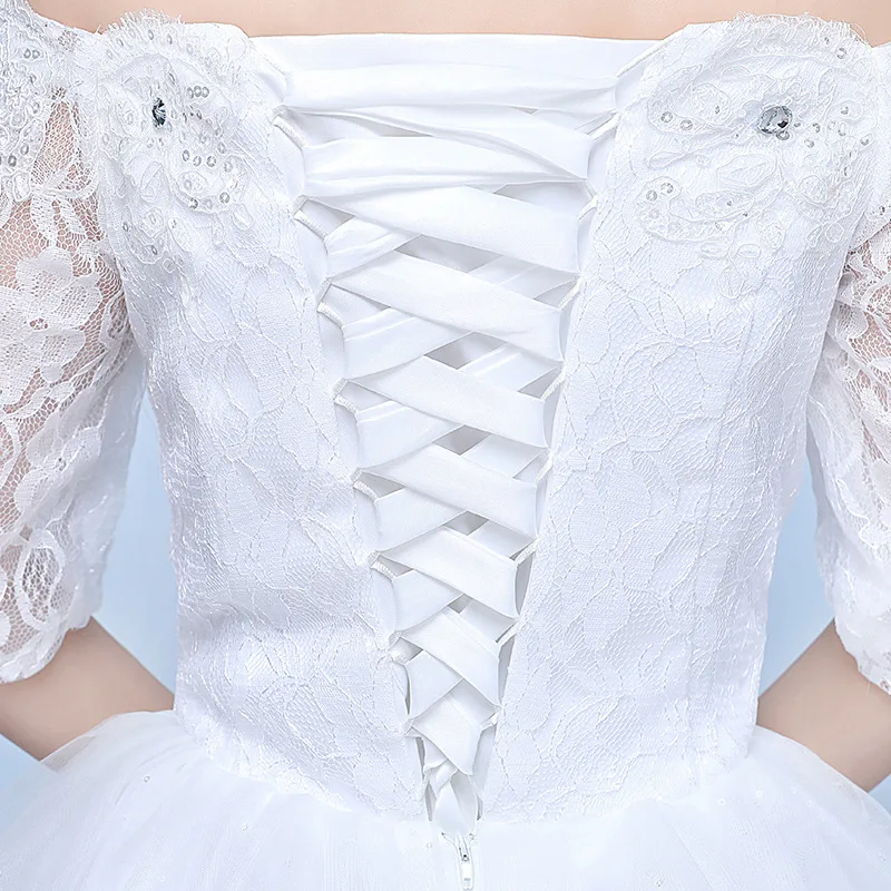 Bridal Dressing Gown 2019 Wedding Dress Ball Gown Simple Deco Beaded Lace Tulle Off the Shoulder Half Sleeve Floor Length White 
Bridal Dressing Gown 2019 Wedding Dress Ball Gown Simple Deco Beaded Lace Tulle Off the Shoulder Half Sleeve Floor Length White