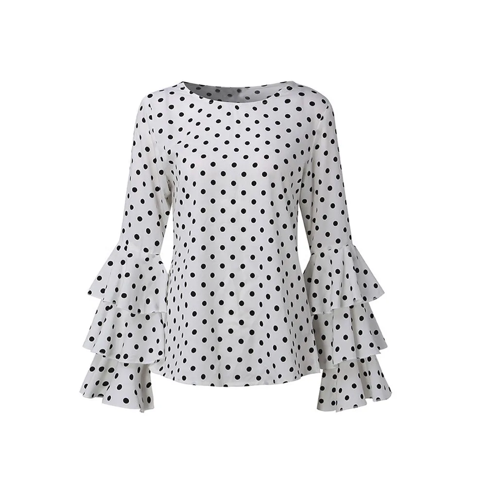 Fashion Women Bell Sleeve Loose Polka Dot Shirt Ladies Casual Sweet Blouse Tops