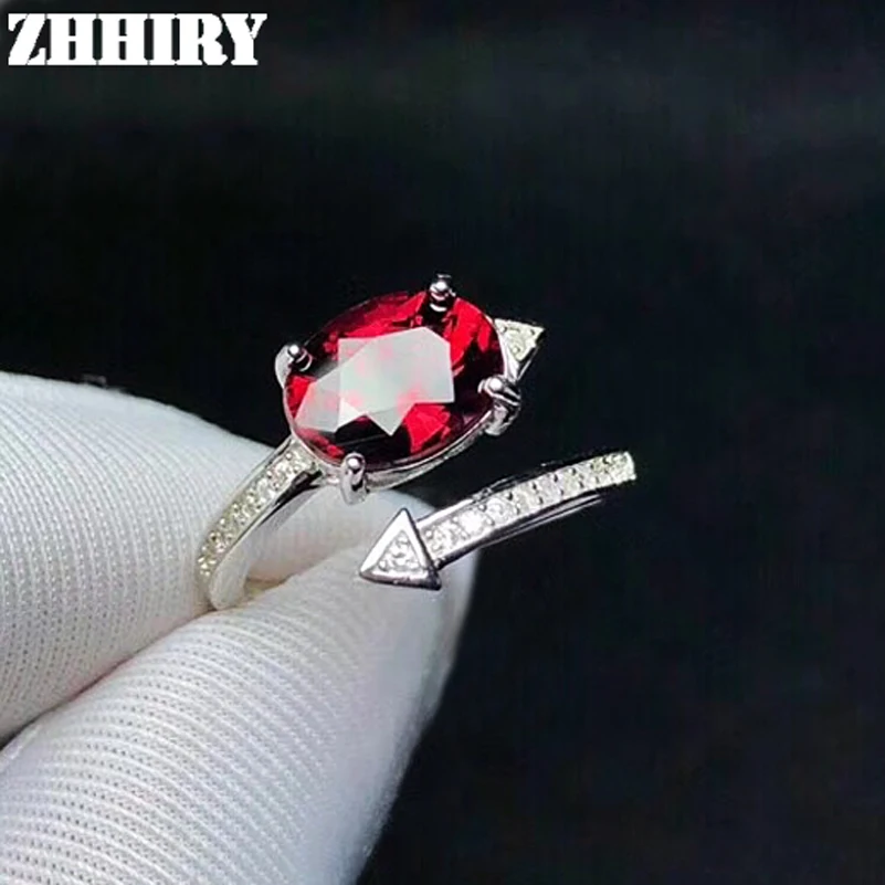 Женское кольцо с натуральным гранатом ZHHIRY из стерлингового серебра 925 пробы