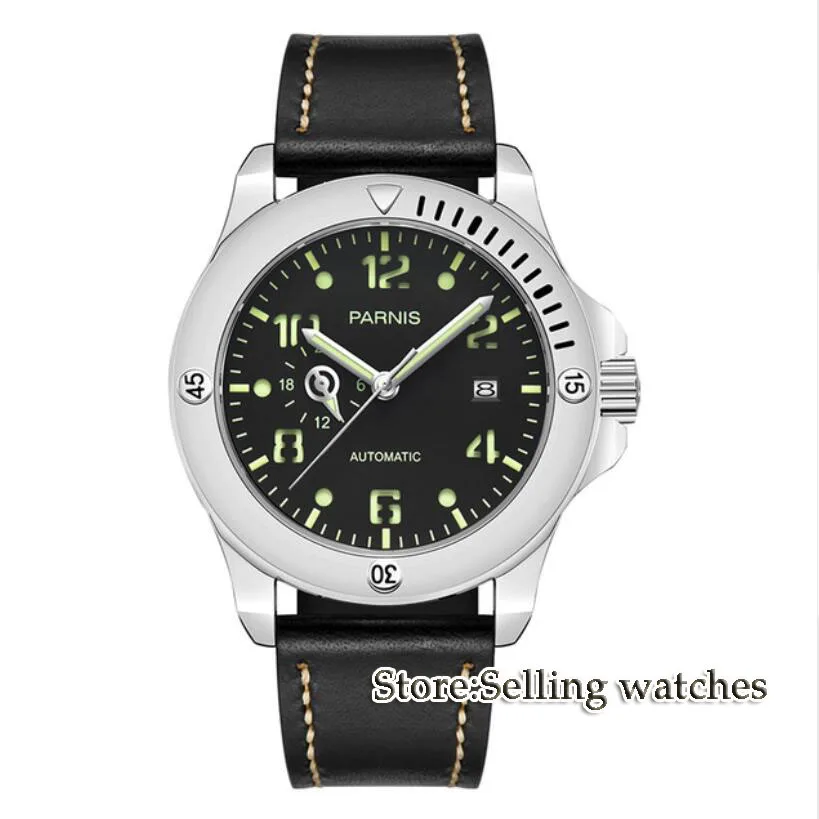 

Solid 44mm Parnis watch 24 hours Sapphire glass black dial luminous MIYOTA Automatic movement Men's watch