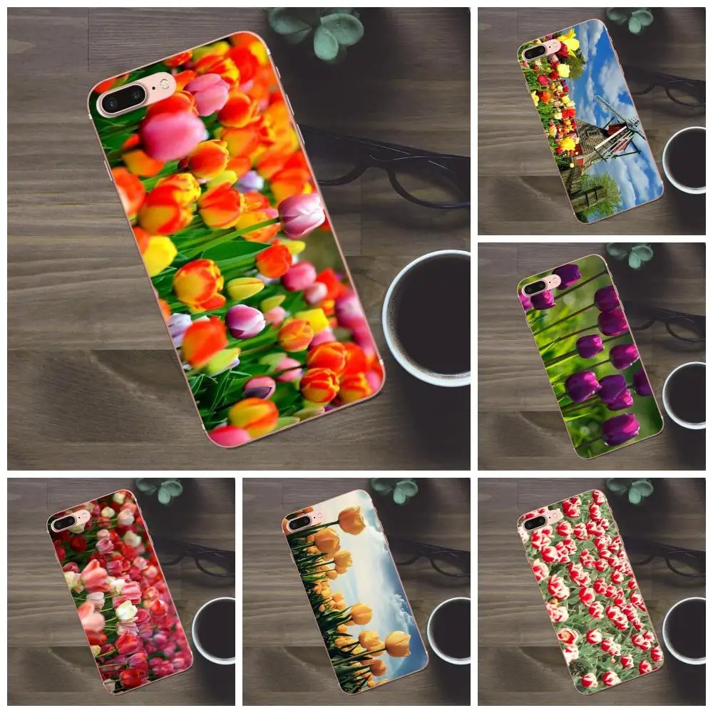 Синие весенние цветные тюльпаны мягкий силикагель для Apple iPhone 4 4S 5 5C SE 6 6S 7 8 Plus X Galaxy